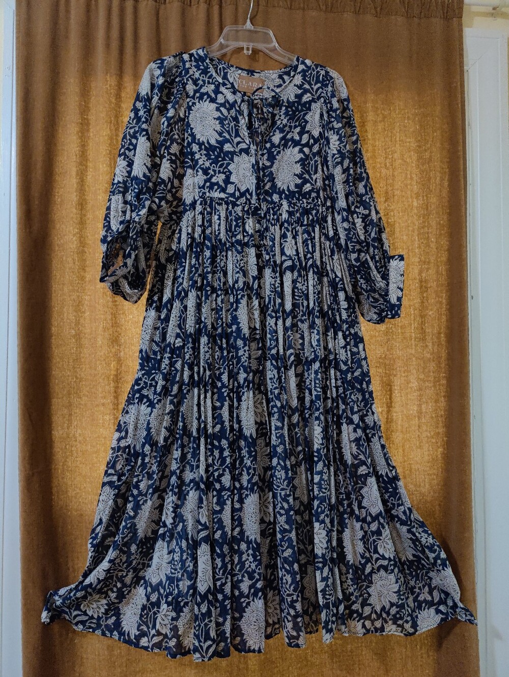 Clara the Label Cottagecore prairie style midi dress in Hand Block Print Cotton